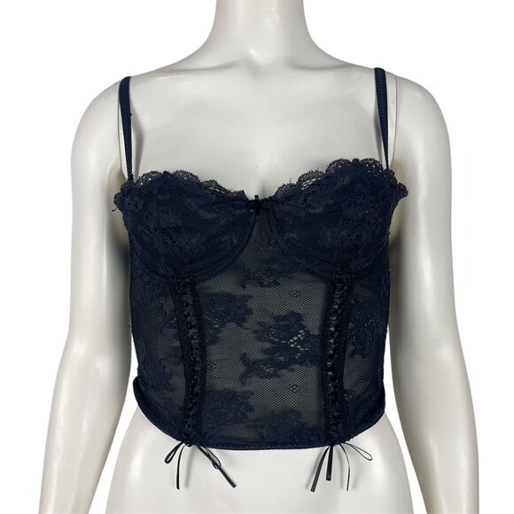 Vintage Victoria's Secret Lace Bustier 34C Black Removable Convertible Straps - Picture 1 of 8